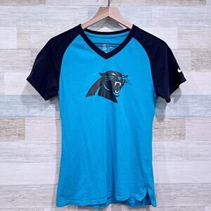CAROLINA PANTHERS Logo Raglan Tee Blue Black Team Nike NFL Football Womens XS